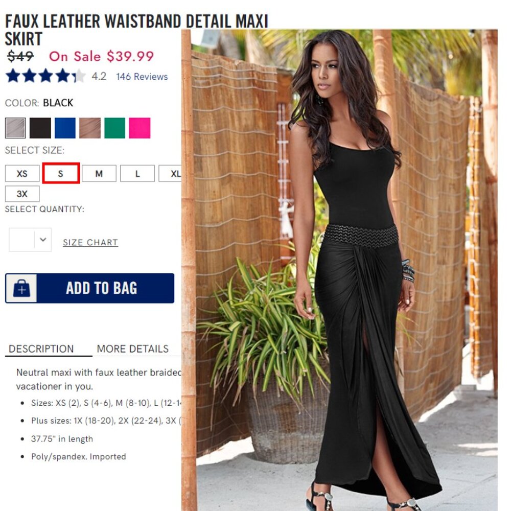 Venus Black Maxi Skirt With Faux Leather Waistband